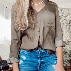 Army green button down